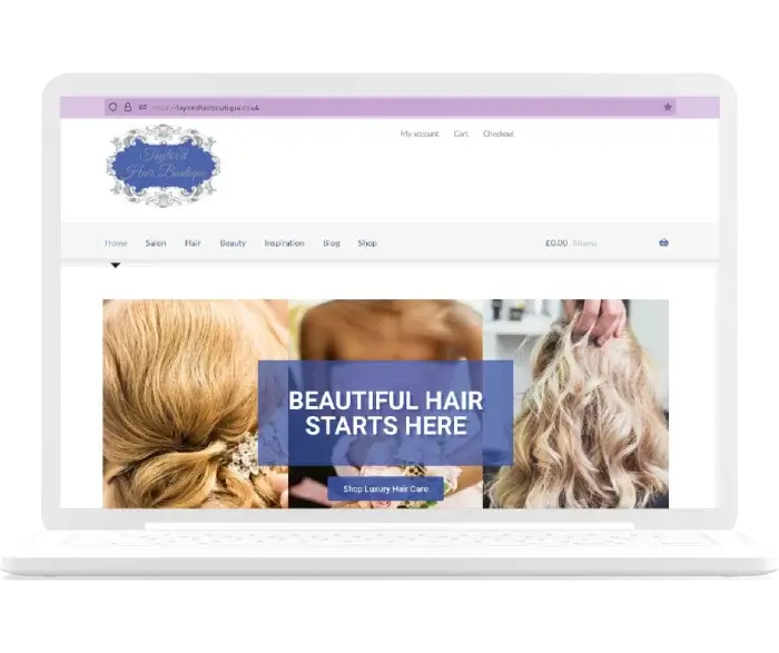 Laptop showing website of hair salon